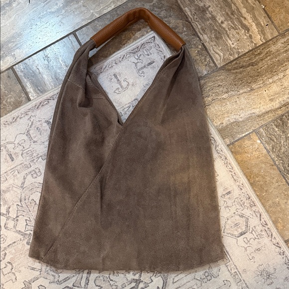 Handbags - Brown Suede Tote Bag with Leather Handle